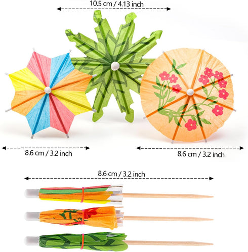 Drink Umbrellas Cocktail Picks, 152 Pcs Hawaiian Cocktail Umbrellas for Tiki Bars, Fruit Plates, Birthday Parties