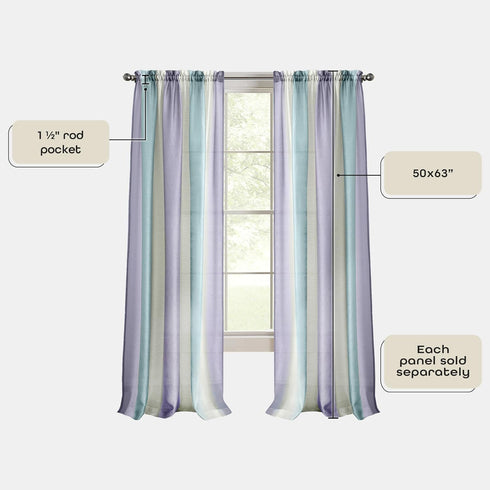 ACHIM Spectrum Rod Pocket Panel Window Curtain - 50 Inch Width, 63 Inch Length, Lilac/Turquoise, Semi-Sheer Polyester