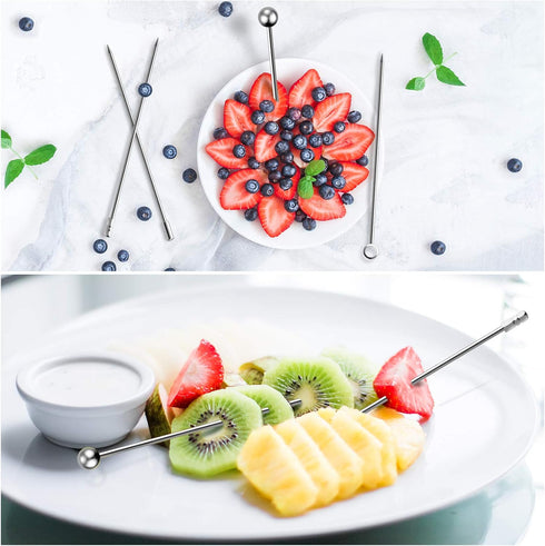 20Pcs Stainless Steel Cocktail Picks Stick - Reusable Metal Skewers for Olives, Appetizers, Bloody Mary