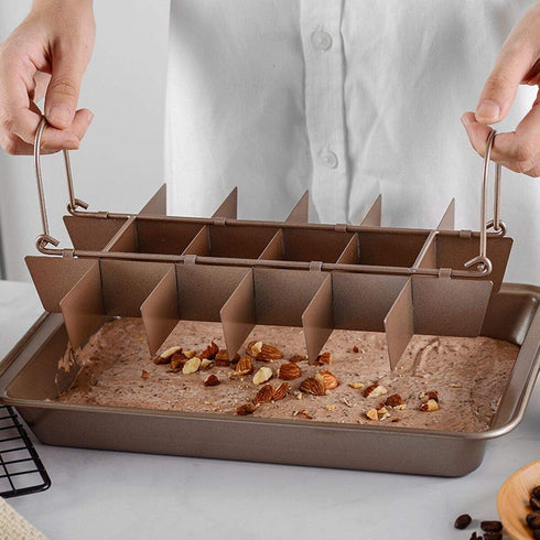 Non-Stick Brownie Baking Pan with Dividers, 18 Pre-slice Brownie Tray, Brownie Cutter, 12 x 8 x 2 Inches