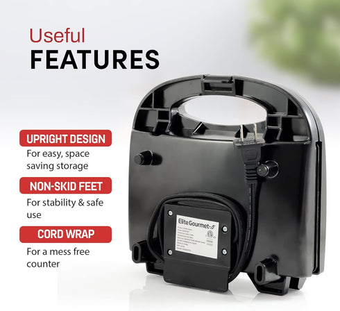 Elite Gourmet EWM-2207# Electric Non-Stick Belgian Waffle Maker, 2-Slice, Black, for Breakfast & Snacks