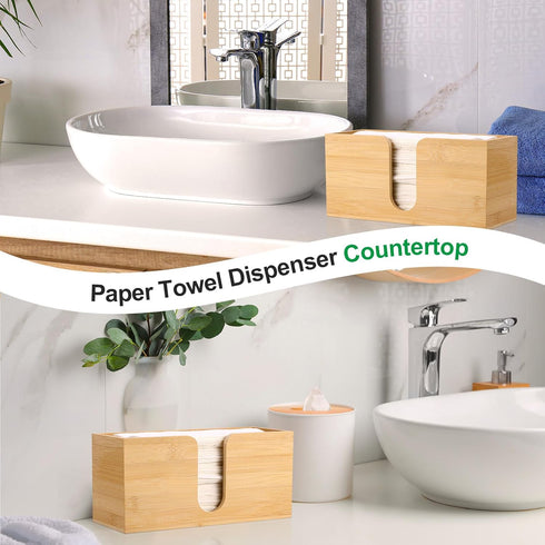 AFOROEOA Countertop 10.8'' 4'' 5'' Bamboo Paper Towel Dispenser Folded Paper Towel Holder Trifold Napkin Holder