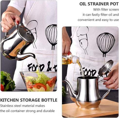 DOITOOL Stainless Steel Oil Strainer Pot, Oil Dispenser with Removable Strainer, Grease Storage Can for Home Kitchen