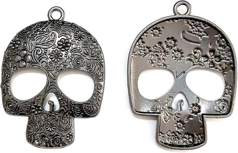 Set of 12 Decorative Sugar Skull Shower Curtain Hooks - Stainless Steel Rustproof Skeletons Bathroom Rings (Black)