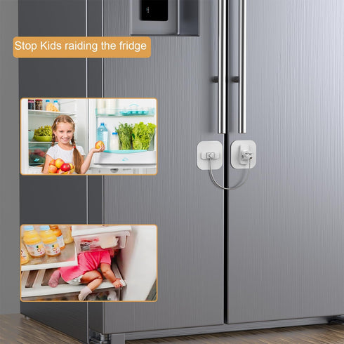 White Fridge Lock, 2 Pack with 4 Keys, Childproof Refrigerator Locks, Freezer and Drawer Lock, No Tools Required
