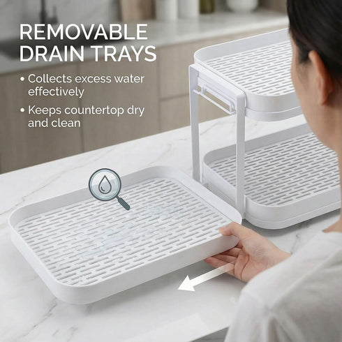2-Tier Countertop Zosenley Cup Drying Rack with Removable Drainboard, Rust-Proof Iron Mug Organizer, Multi-Purpose
