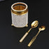 Coffee Spoons Set with Holder, Long Handle Dessert Spoons, Gold Glass Jar with 6 Metal Flatware Spoons