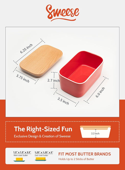 Countertop, 2 Sweese Large Butter Dish with Lid for Airtight Butter Keeper Holds Up to Sticks of Butter, Porcelain
