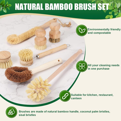 8 Pcs Bamboo Dish Brush Dish Washing Scrub Bottle Brush Wooden Palm Pot Brush Cleaning Scrubbers with Natural Sisal