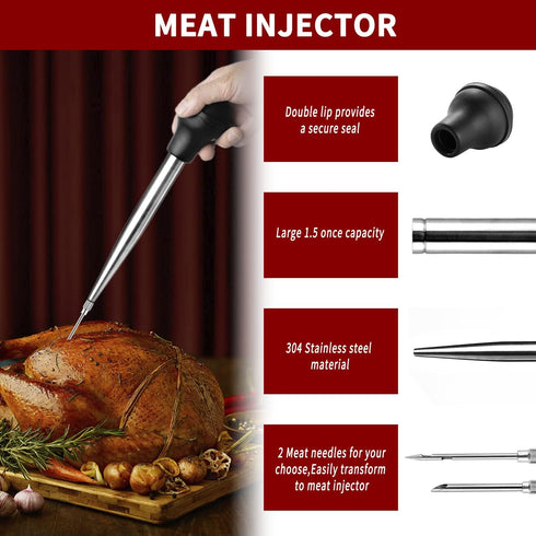 JY COOKMENT Stainless Steel Turkey Baster – Baster Syringe Set with Marinade Needles and Cleaning Brush