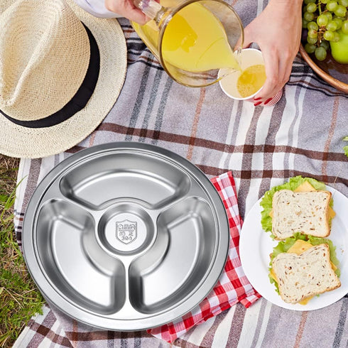 Litewoo Stainless Steel Round Divided Plate - 4 Sections