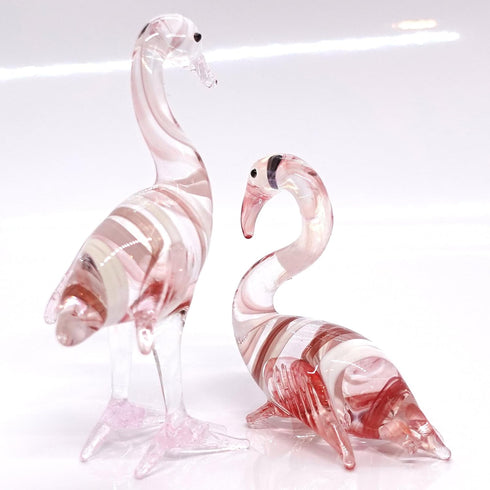 Hand Painted Flamingo Miniature Figurines Collectible Glass Art Bird Decor (2 Red White)