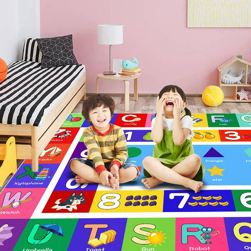4' 2'7" ABC Kids Play Rug - Number Alphabet Shape Fruit Learning Educational Area Rug - Large Non-Slip Kids Room Play