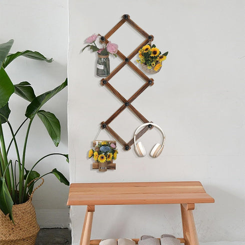 WGFKVAS 2 Pack Accordion Hat Rack for Wall, Expandable Wooden Coat Rack with 10 Peg Hooks for Hats and Coats