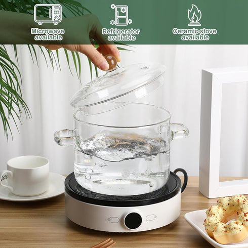 ERINGOGO 1900ML Glass Saucepan with Lid, Heat-Resistant Simmer Pot for Pasta, Soup, Milk, Baby Food