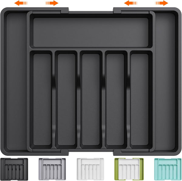 Lifewit Expandable Silverware Drawer Organizer, BPA Free Utensil Tray for Kitchen, Adjustable Plastic Storage (Black)