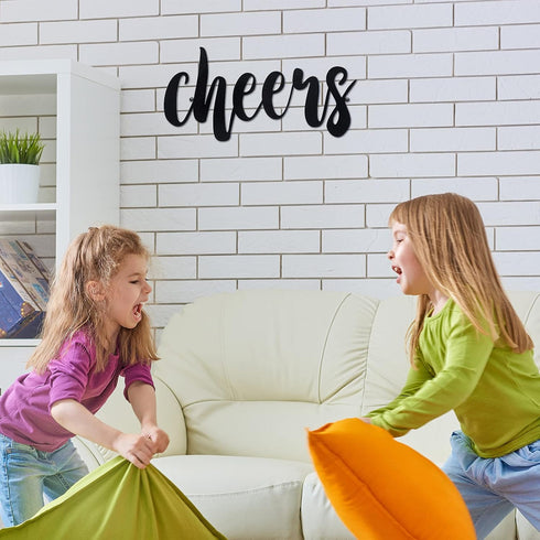 Pangda Cheers Sign for Home Bar, Metal Wall Decor for Home Office Living Room, Black, 13.78 x 5.91 Inch