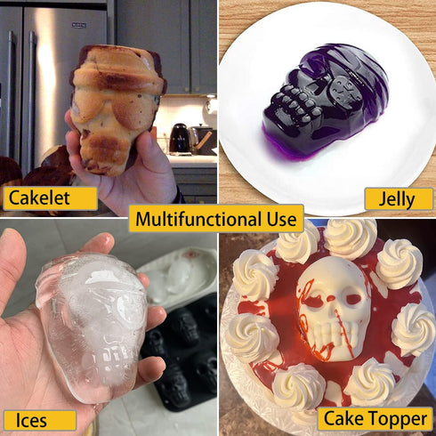 JETKONG Skull Cake Pan, Silicone Skull Cakelet Mold, Skull Pirate Cake Tin Baking Pan (Black)