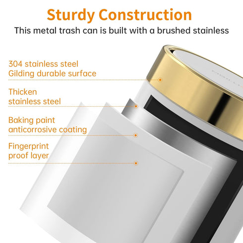 Mini Trash Can with Lid, Desktop Small Recycling Bin for Tabletop Use, Stainless Steel 0.4Gal Waste Bin