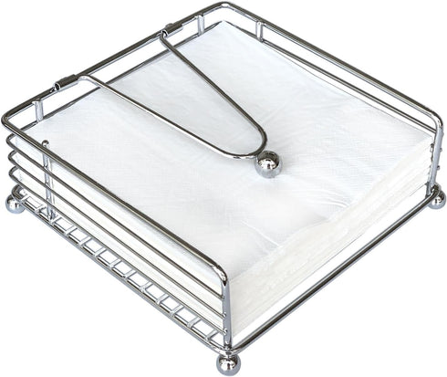 Napkin Holder for Table, Flat Weighted Arm Square Paper Napkin Holders, Elegant Rustic Iron Metal for Kitchen