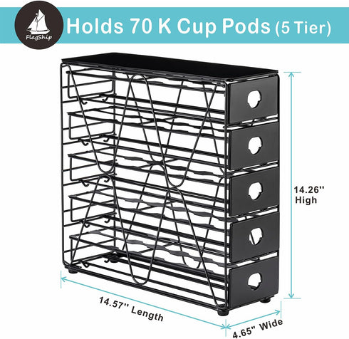 FlagShip K Cup Organizer for Keurig Pod Drawer, Large Multi Tier Coffee Pod Holder