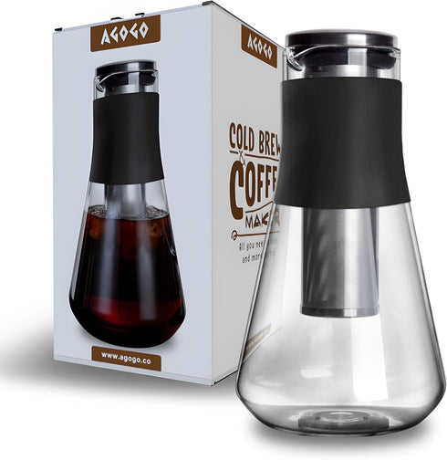 AGOGO Cold Brew Iced Coffee Maker with Metal Filters, Silicone Non-slip Grip Carafe 1600ml