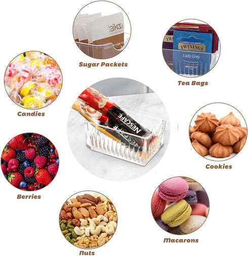Acrylic Tea Bags Caddy Organizer, Tea Chest Box for Tea, Coffee Bags, Sweeteners, 11x6.5x6.5cm, 1 Divided Section