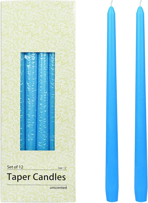 Zest Candle 12-Piece Taper Candles, 12-Inch, Light Blue