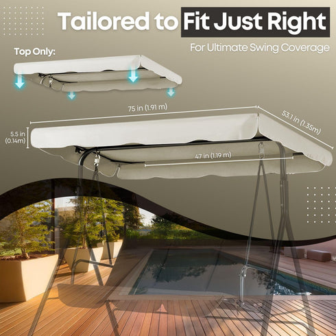 75" 52" 1.90m 1.32m 2 Flexzion Replacement Canopy for Outdoor Swing - x / x Seat Bench Glider Swings Shade Fabric UV