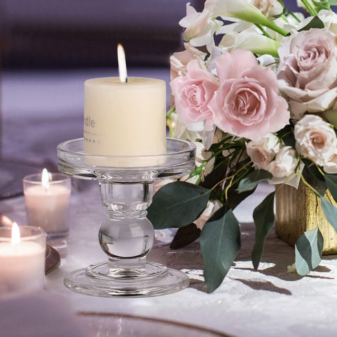 Yeeco Glass Candle Holder, 3.5" Tall Pillar Candle Holders Set of 2 for Wedding Dining