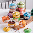 FUYU Hand-painted Flower Ceramic Condiment Pot, Seasoning Jar with Lid and Spoon
