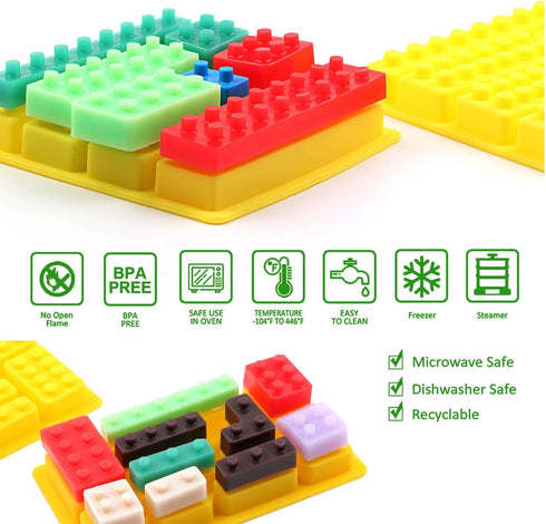 Mivofun 3 Pcs Building Block Moulds, Silicone Molds for Ice Cube Candy, 12 Shapes for Children Baking