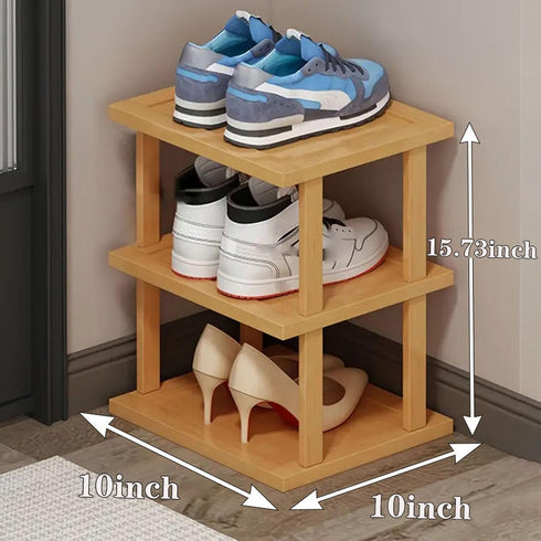 3Tier- Closet SAN HE Bamboo Shoe Rack Vertical Shoe Rack for Small Spaces, Tall Narrow Shoe Rack Organizer for Entryway