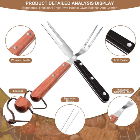 2 Pieces Meat Fork Stainless Steel Carving Fork with Wood Handle, BBQ Grill Steak Tool for Kitchen Cooking Grilling