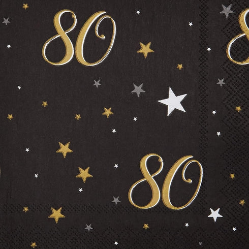 Sparkle and Bash Bulk Happy 80th Birthday Napkins - 2-Ply, Black and Gold, Pack of 100