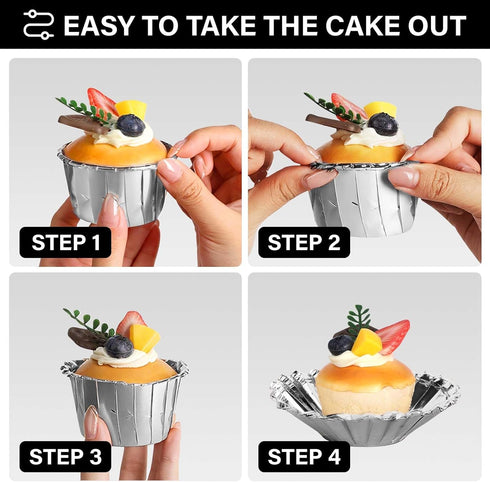 EUSOAR Aluminum Foil Silver Cupcake Liners, 50Pcs Disposable Muffin Baking Cups, Ramekin Holders