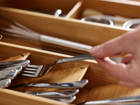Joseph Joseph DrawerStore Compact Utensil Organizer for Kitchen Drawer, Silverware Flatware Tray, Large, Bamboo