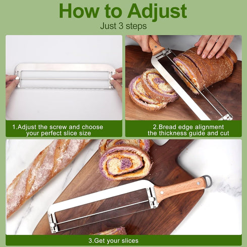 Solldgt Adjustable Bread Slicer for Homemade Bread - Upgrade Manual Sourdough Bread Knife with Thickness Guide, Bread