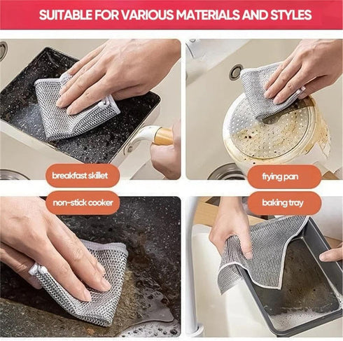 10PCS Rags Dishwash Cleaning Wire Dishcloth, Non-Scratch Kitchen Washcloths for Washing Dishes, Double Layer