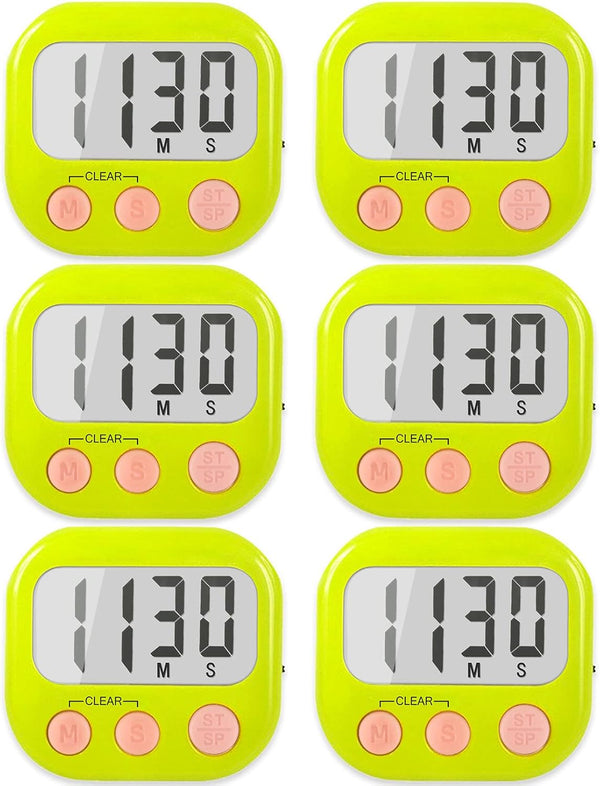 6 Pack Digital Kitchen Timers for Cooking, Magnetic Timer with Loud Alarm, Green