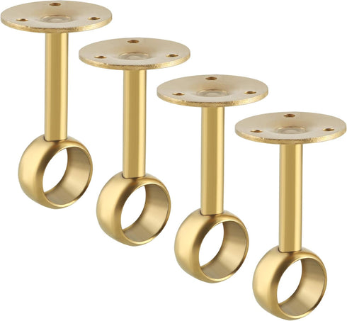 Alise 1'' Dia Curtain Rod Holder Bracket, Stainless Steel Gold Finish, 4 Pcs Wall Mount & Ceiling Mounted Brackets
