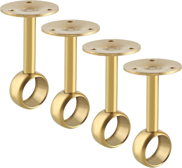 Alise 1'' Dia Curtain Rod Holder Bracket, Stainless Steel Gold Finish, 4 Pcs Wall Mount & Ceiling Mounted Brackets