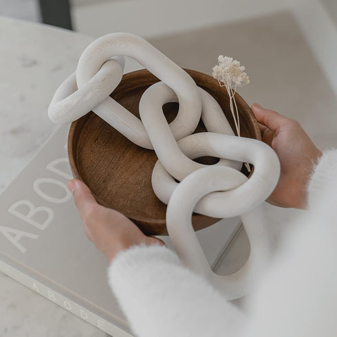 PEAKOLY Wood Chain Link Decor - White Wooden Decorative Objects for Shelves, Coffee Table Sculpture, Book Shelf