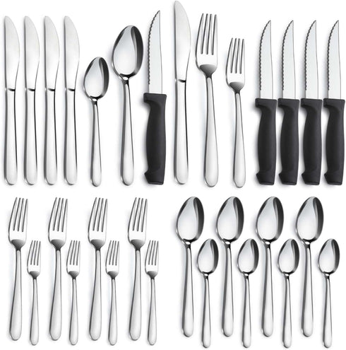 Pleafind 24-Pieces Silverware Set for 4, Stainless Steel Flatware Set with Steak Knives, Dishwasher Safe Utensils