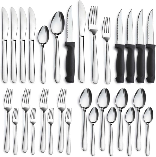 Pleafind 24-Pieces Silverware Set for 4, Stainless Steel Flatware Set with Steak Knives, Dishwasher Safe Utensils