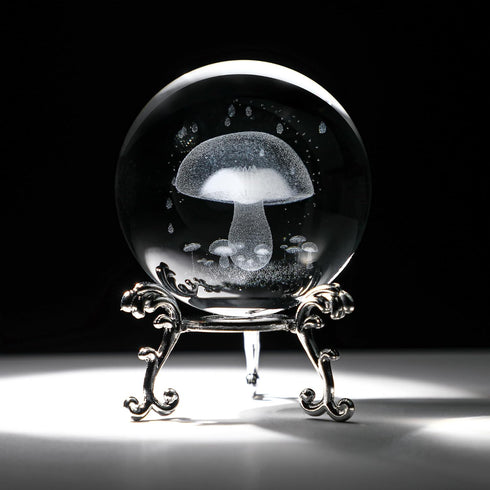 HDCRYSTALGIFTS 3D Mushroom Crystal Ball 60mm Laser Engraved Decorative Ball Glass Sphere