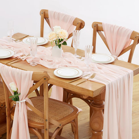 Light Peach Chiffon Table Runner, 27x120 Inches Long for Baby Shower and Wedding Decorations