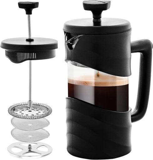 Ovente French Press Coffee Maker 12 Ounce - Heat Resistant Borosilicate Glass, 4 Filter Stainless-Steel System