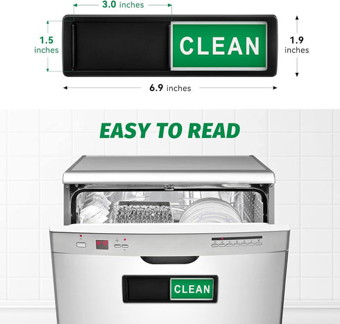 Dishwasher Magnet Clean Dirty Sign, Non-Scratching Strong Magnet or Adhesive Options Indicator for Dishes (Black)