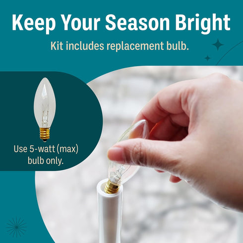 Holiday Joy Window Candles Kit - Pack of 1-9-inch-Tall Electric Candle with Auto Sensor, 2 Bulbs & Suction Cup